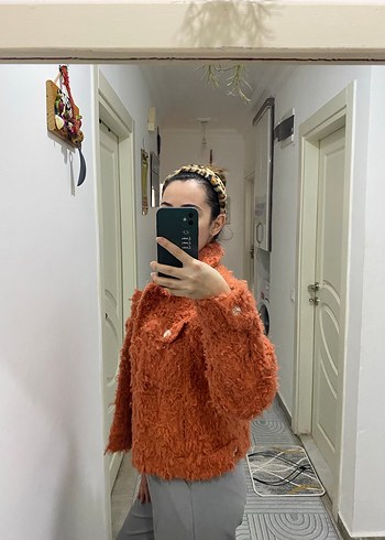 Kiremit rengi Peluş Salaş Kadın Ceket - Görsel 2