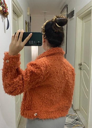 Kiremit rengi Peluş Salaş Kadın Ceket - Görsel 4