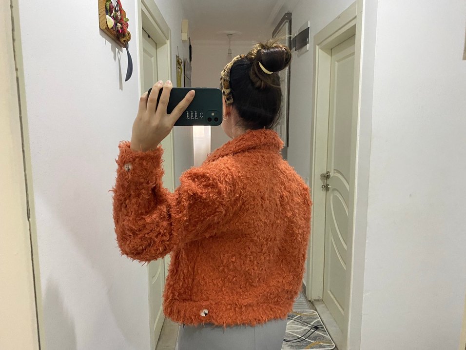 Kiremit rengi Peluş Salaş Kadın Ceket - Görsel 4