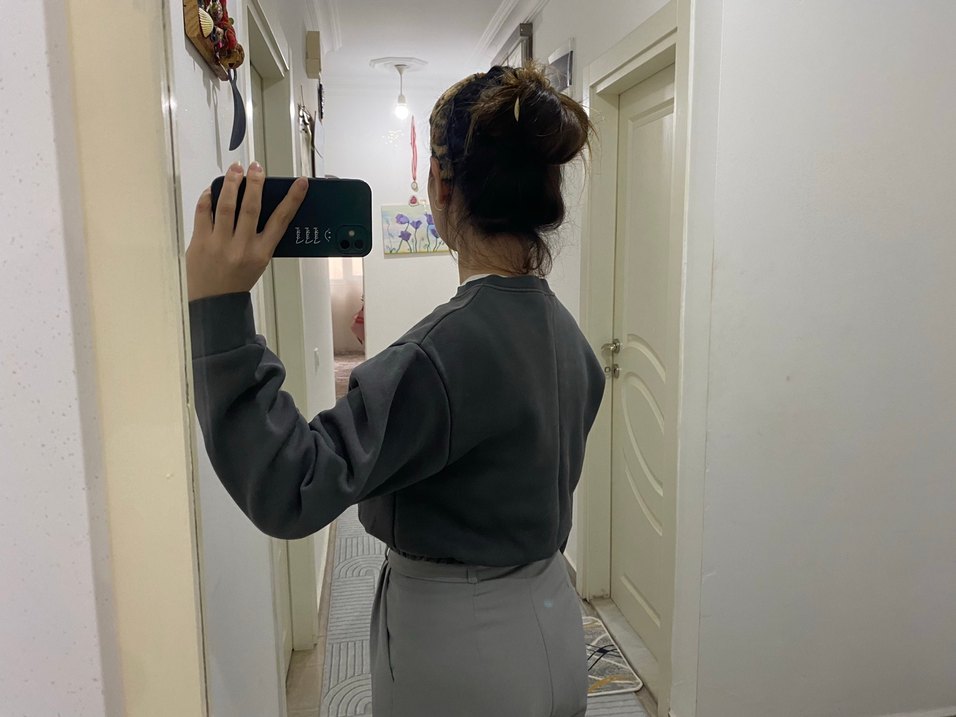 Gri Kadın Sweatshirt, Salaş Kesim, Uzun Kollu - Görsel 4