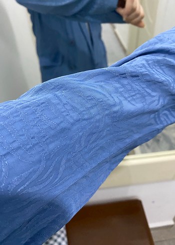 Düğmeli Mavi Denim Kadın Blazer - Görsel 3