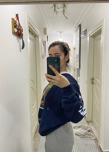 Lacivert Baskılı Kadın Sweatshirt - Görsel 2