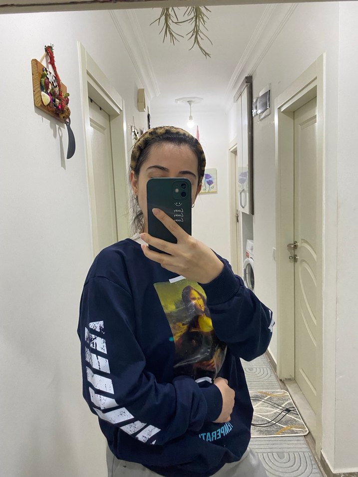 Lacivert Baskılı Kadın Sweatshirt - Görsel 3