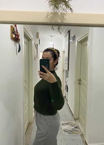 Kadın Haki Balıkçı Yaka Triko Kazak - Görsel 3