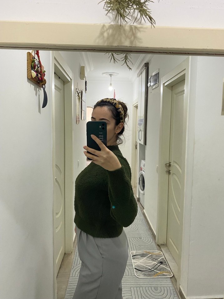 Kadın Haki Balıkçı Yaka Triko Kazak - Görsel 3