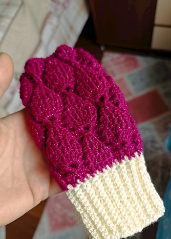 Bordo Örgü Bohem Kadın Eldiveni - Görsel 3