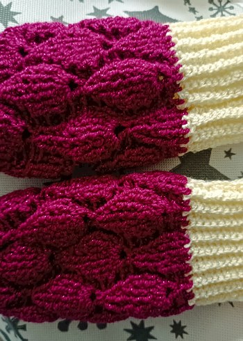 Bordo Örgü Bohem Kadın Eldiveni - Görsel 2