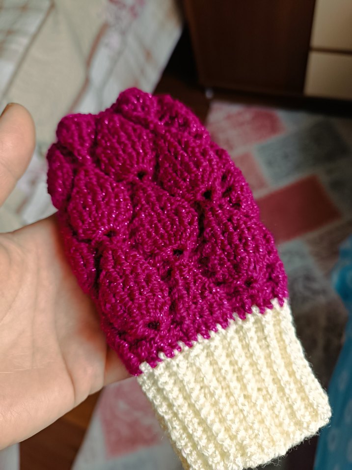 Bordo Örgü Bohem Kadın Eldiveni - Görsel 3