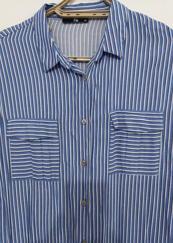 Mavi Çizgili Uzun Kollu Kadın Gömlek - Görsel 2