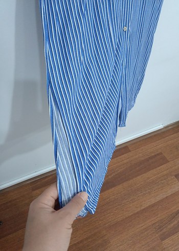 Mavi Çizgili Uzun Kollu Kadın Gömlek - Görsel 3