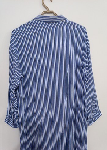 Mavi Çizgili Uzun Kollu Kadın Gömlek - Görsel 6