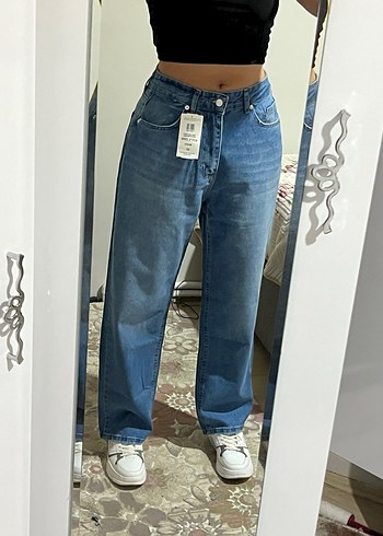 Straight Kesim Mavi Denim Pantolon