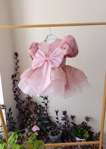 Pembe Klasik Kız Çocuk Elbise