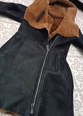 diğer Beden Kahverengi Kürklü Siyah Deri Kadın Ceket