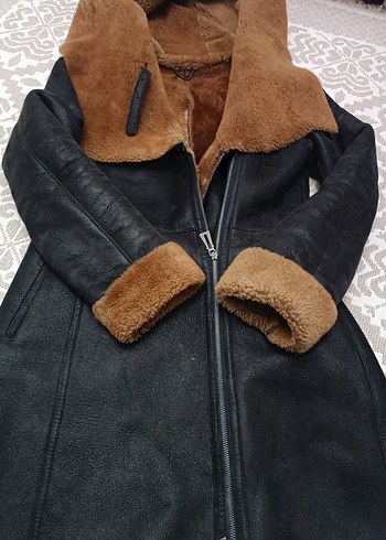 Kahverengi Kürklü Siyah Deri Kadın Ceket