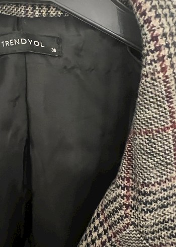 s Beden gri Renk Ekose Desenli Gri Kadın Blazer Ceket