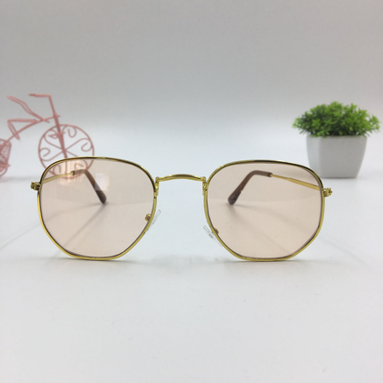 Amber Lens Altıgen Çerçeve Retro Gözlük