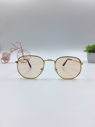 universal Beden Amber Lens Altıgen Çerçeve Retro Gözlük
