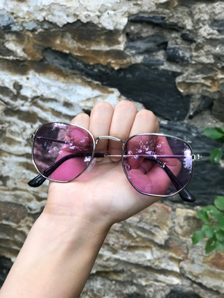Lila Lens Altıgen Çerçeve Retro Gözlük 