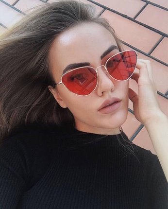 universal Beden kırmızı Renk Kırmızı Lens Cat Eye Retro Gözlük