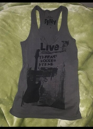 Gri Rock Temalı Gitar Baskılı Detaylı