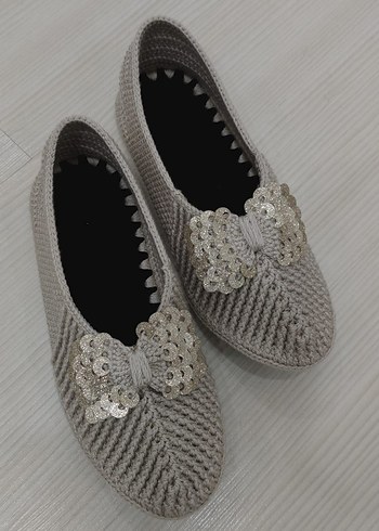 Gri Örgü Kadın Stiletto Terlik