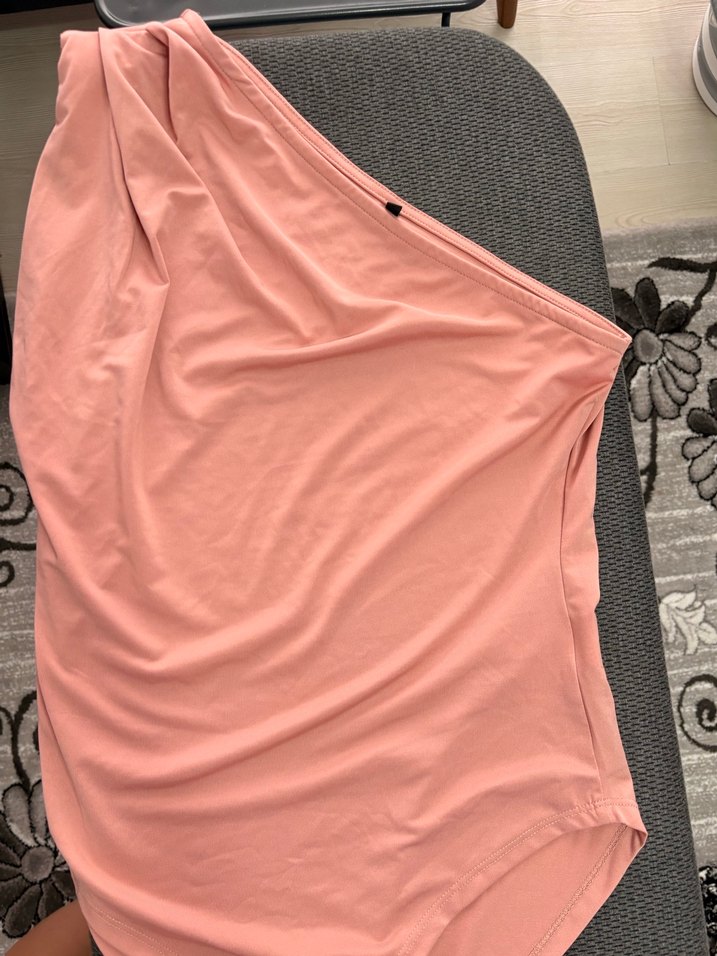 Pembe Drapeli Tek Omuzlu Kadın Mayo - Görsel 2