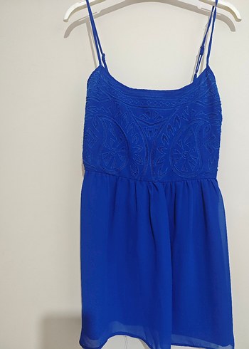 Nakışlı Dantel Detaylı Mavi Midi gecelik - Görsel 2