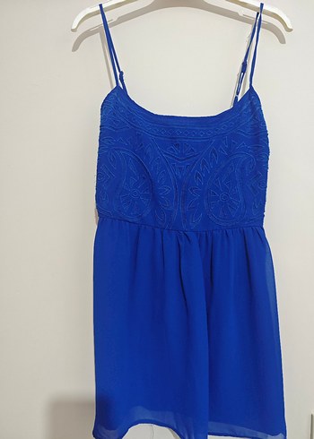 Nakışlı Dantel Detaylı Mavi Midi gecelik - Görsel 3