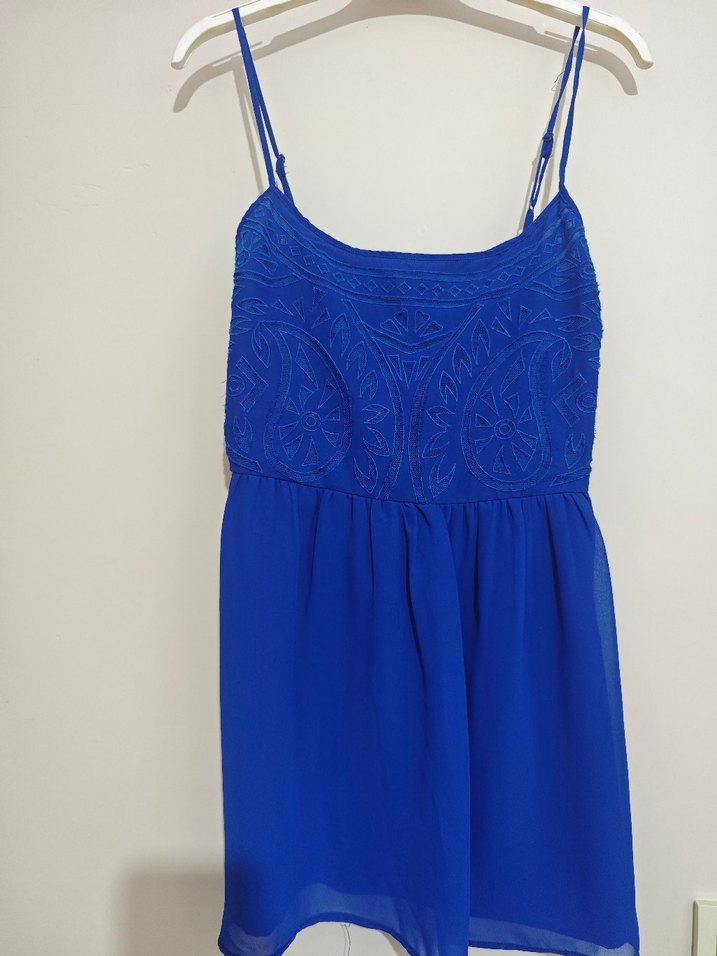 Nakışlı Dantel Detaylı Mavi Midi gecelik - Görsel 3