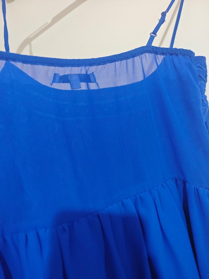 Nakışlı Dantel Detaylı Mavi Midi gecelik - Görsel 5