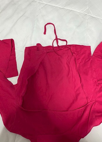 Uzun Kollu Pembe Sırt Dekolteli Bluz - Görsel 2