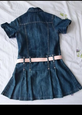 7 yaş Nakışlı Kemerli Kot Elbise - Görsel 6