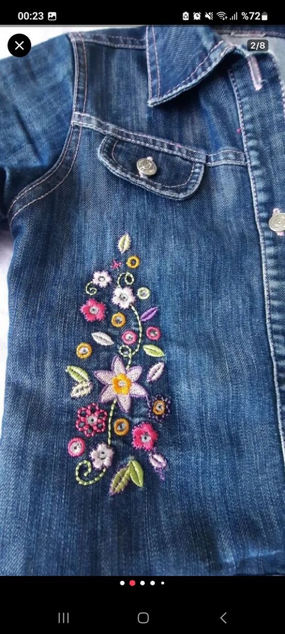 7 yaş Nakışlı Kemerli Kot Elbise - Görsel 2