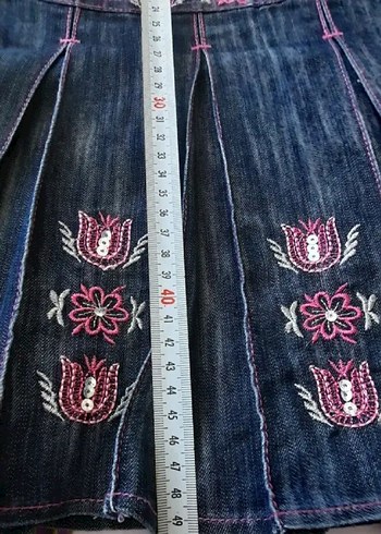 Nakışlı Pileli Kız Kot Etek - Görsel 5