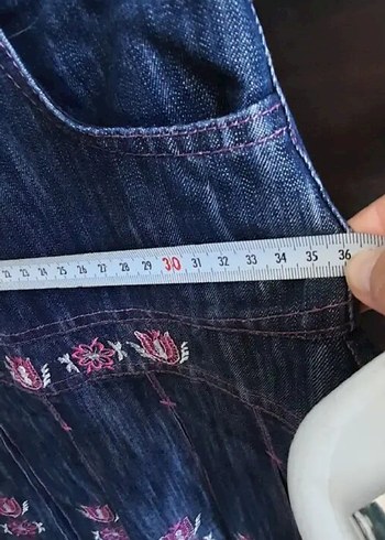 Nakışlı Pileli Kız Kot Etek - Görsel 7