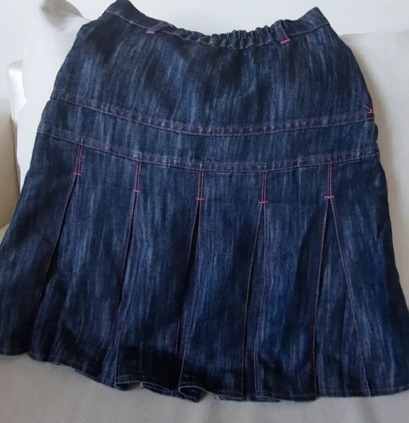 Nakışlı Pileli Kız Kot Etek - Görsel 3