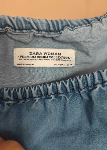 Zara Volanlı Mavi Denim Bluz, Uzun Kollu, Bohem Tarz
