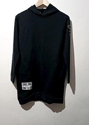 Siyah Kapüşonlu Uzun Kollu Salaş Sweatshirt - Görsel 2