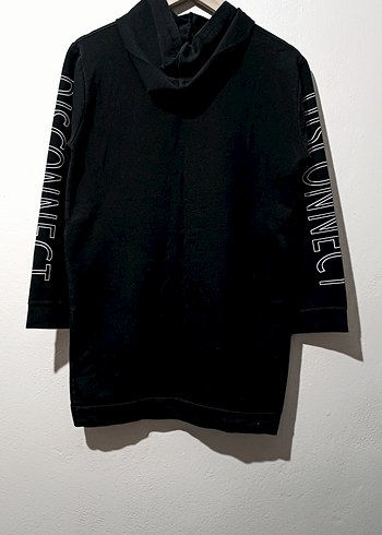 Siyah Kapüşonlu Uzun Kollu Salaş Sweatshirt - Görsel 4