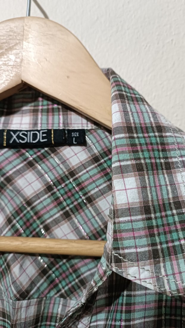 Ekose Desenli Düğmeli Kadın Gömlek - Görsel 3