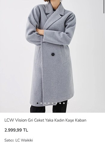 LCWVision Gri Ceket Yaka Kadın Kaşe Kaban