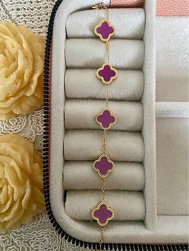 Van cleef model mor renk çelik yonca bileklik