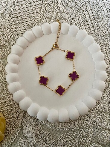Beden Van cleef model mor renk çelik yonca bileklik