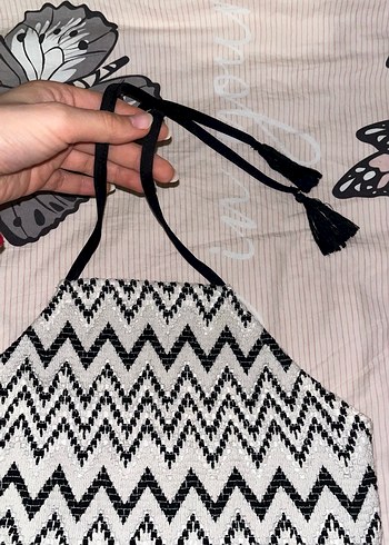 m Beden Nakışlı Bohem Gri Örgü Crop Top
