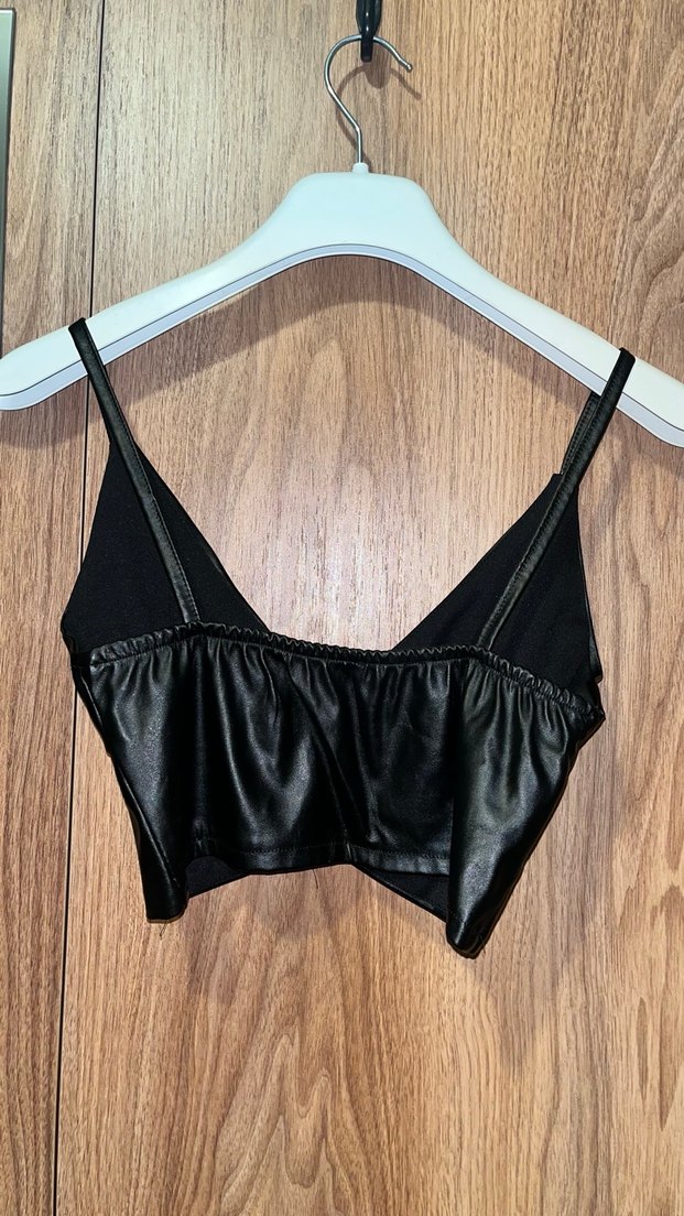 Deri Siyah Mini Strappy Bustiyer - Görsel 3