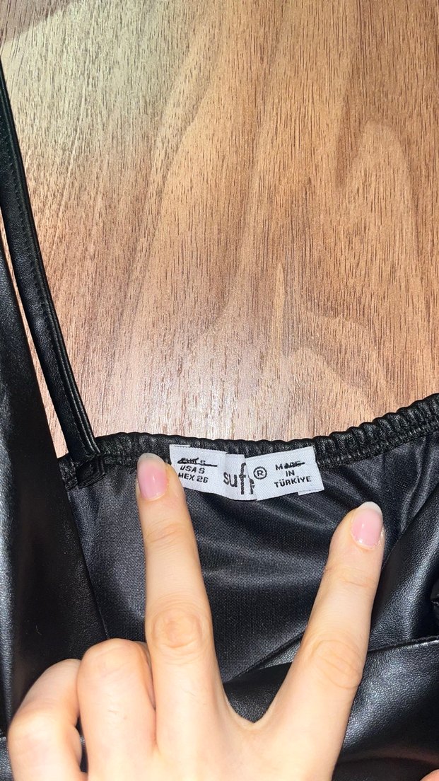 Deri Siyah Mini Strappy Bustiyer - Görsel 2