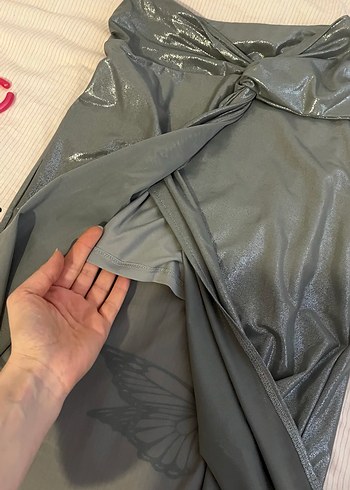 Gri Drapeli Uzun Kadın Etek - Görsel 4