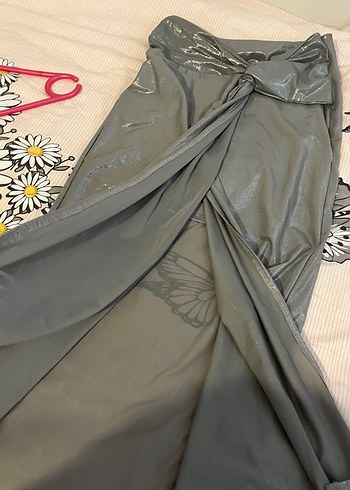 Gri Drapeli Uzun Kadın Etek - Görsel 3