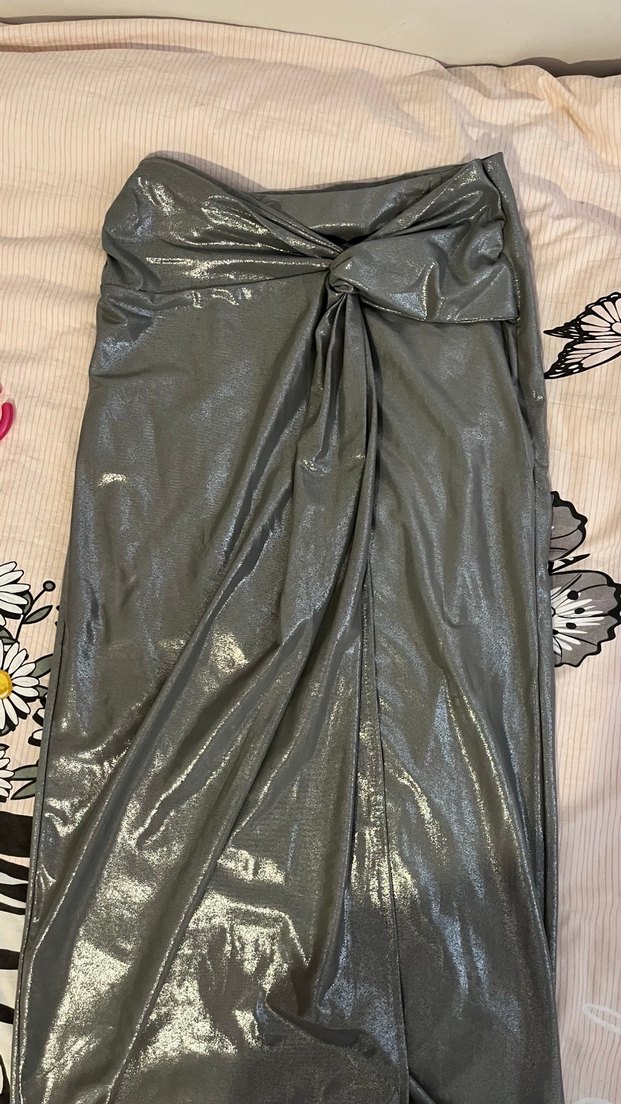 Gri Drapeli Uzun Kadın Etek - Görsel 2